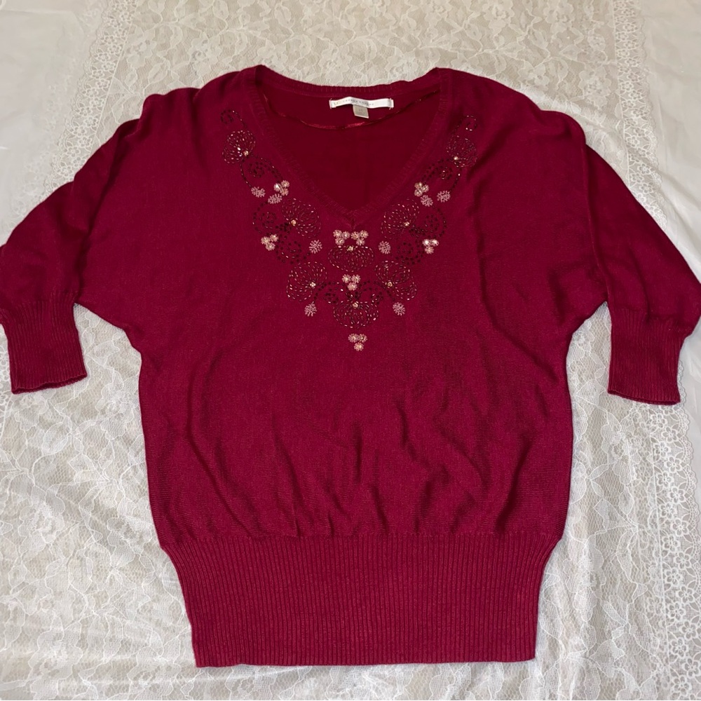 LC Lauren Conrad Burgundy V-Neck Sweater Size XS Vintage Grannycore
